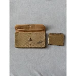 Vintage Whiting & Davis Gold Mesh Clutch Purse Rhinestone Clasp Evening Bag